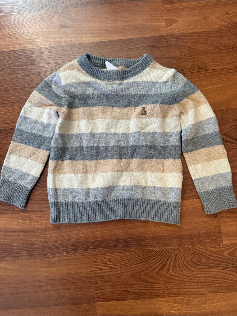 GAP Striped Crewneck Sweater in Gray, Cream & Tan